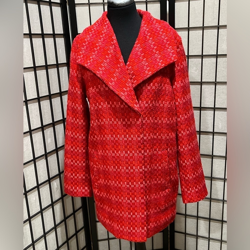 CABI SCARLET SLOAN TWEED WOOL BLEND  SHAWL COLLAR PEACOAT JACKET  WOMEN SIZE M
